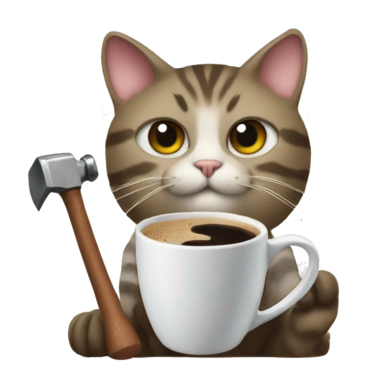 cat with a coffee mug and hammer  emoji
