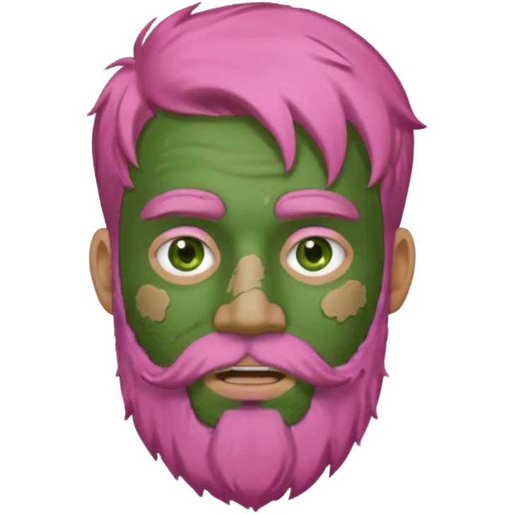 pink haired man with full full face dirty messy green clay mask and beard emoji