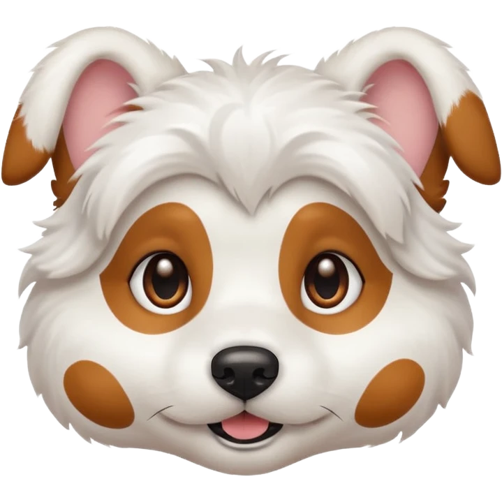 White dog with brown eyes and some long white body and white ears with brown spots curved on the sides emoji