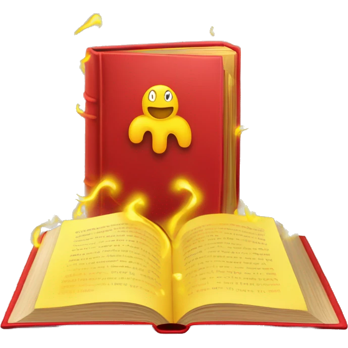 Red powerful Book with magic around yellow emoji