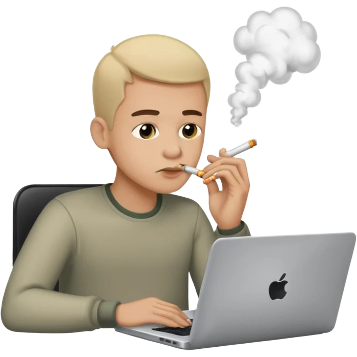 guy sitting in front of a laptop, head smoking from information overload emoji