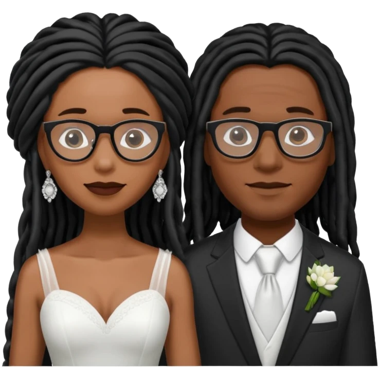 black couple with locs, male lighter skin with long black locs, female dark skin with glasses and BLACK locs wedding emoji
