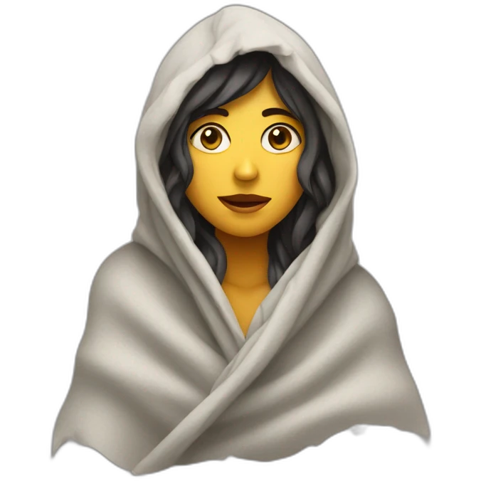 A woman in blanket looks like rock emoji