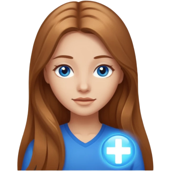 girl with long light brown hair, glow skin, blue eyes emoji