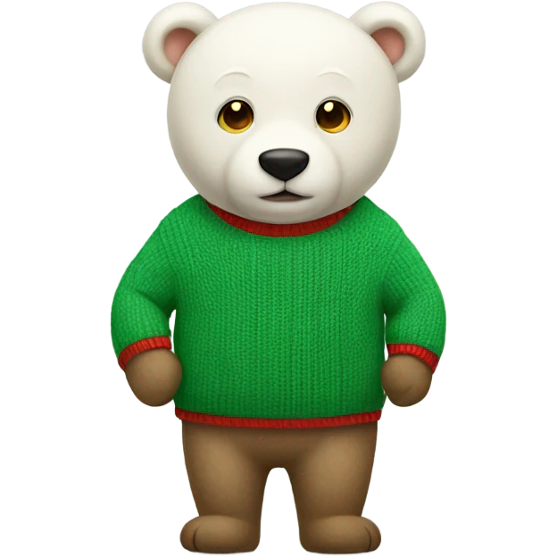 white bear wear green sweater with red scraft emoji