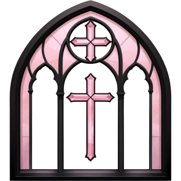 Black Gothic architecture window with light pink and a cross emoji