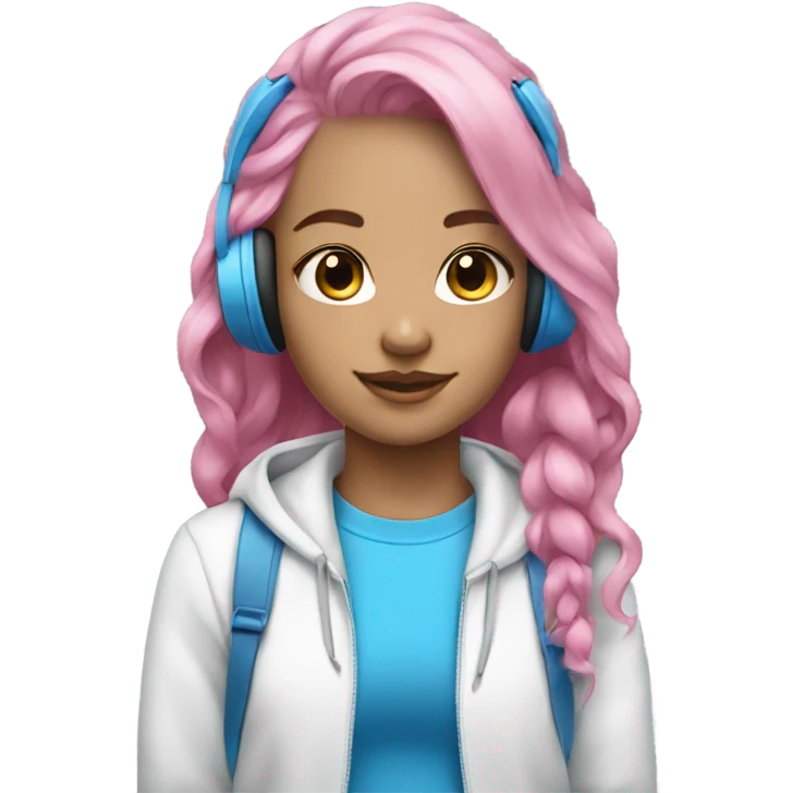 girl pink and blue hair white earphones emoji