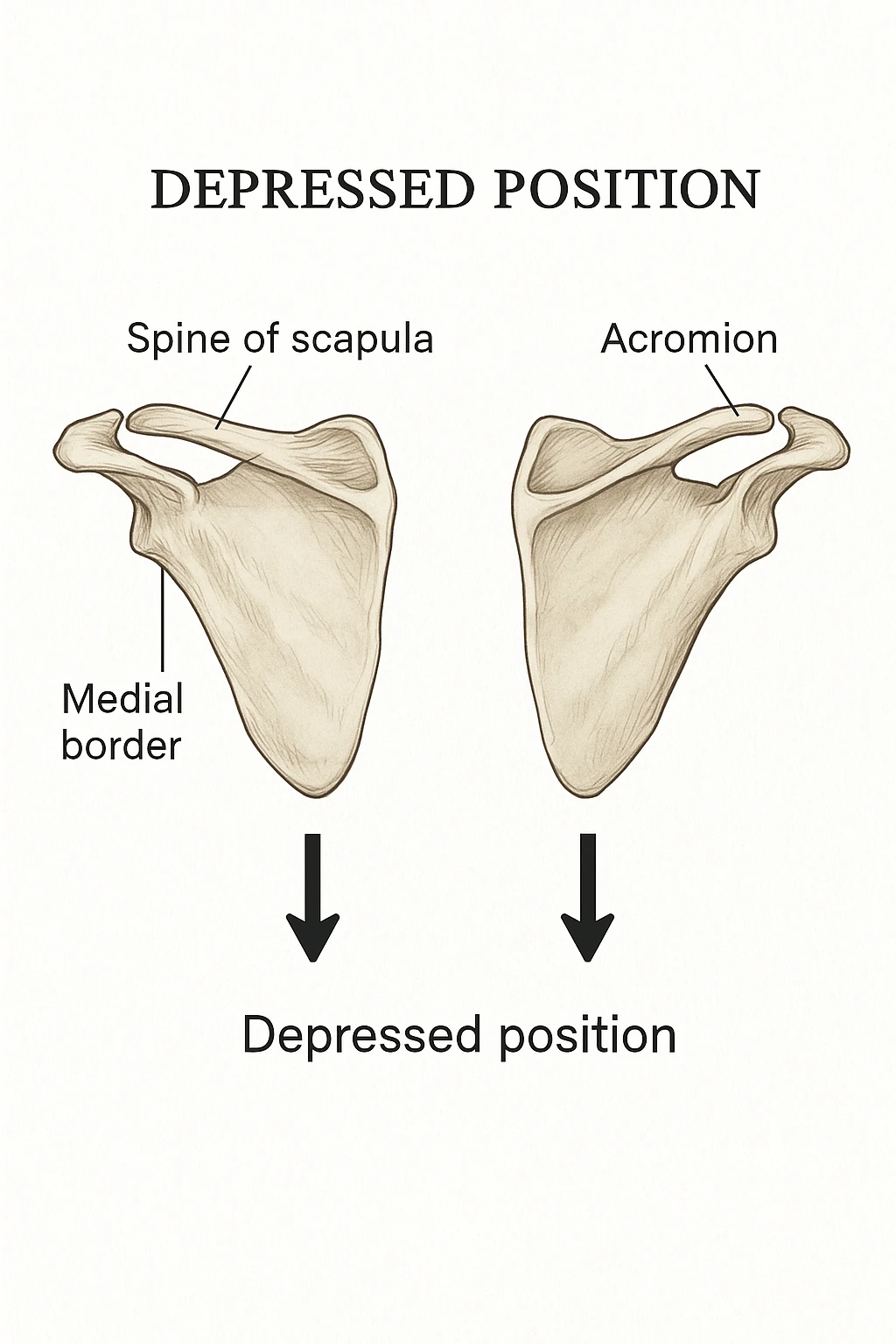 Scapole che vanno in giù depresse, viste anatomicamente. Fallo capire magari con frecce in basso più specifiche e caratteristiche emoji