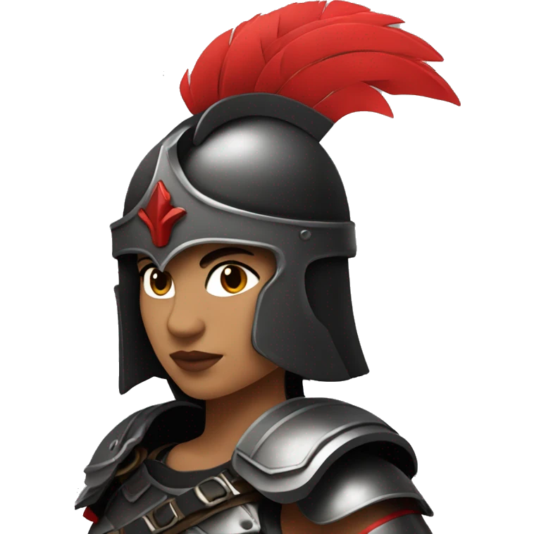 Fantasy spartan warrior female wearing detailed black armor with a red plumed helmet
 emoji