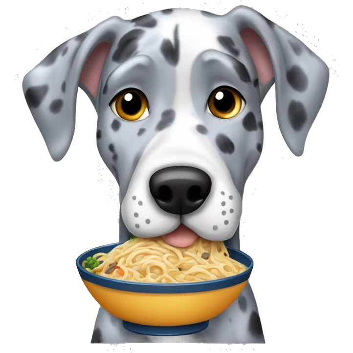 Blue Merle Great Dane eating ramen  emoji