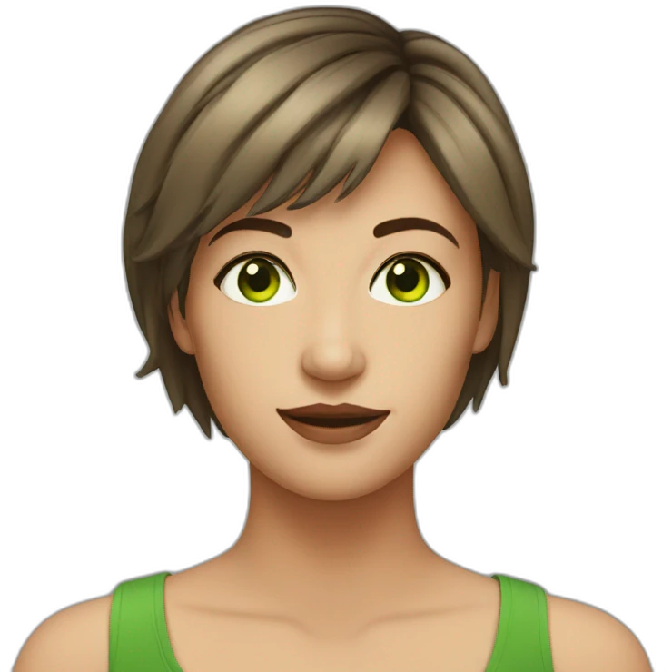 Young woman with broun short hair and green eyes  emoji