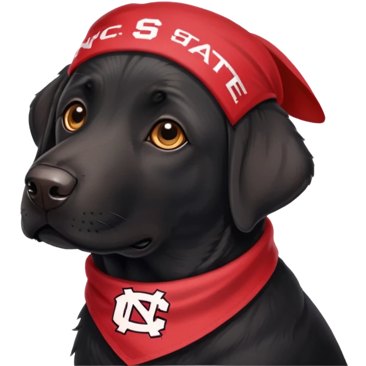 Realistic Black lab dog wearing NC state  bandana on neck emoji