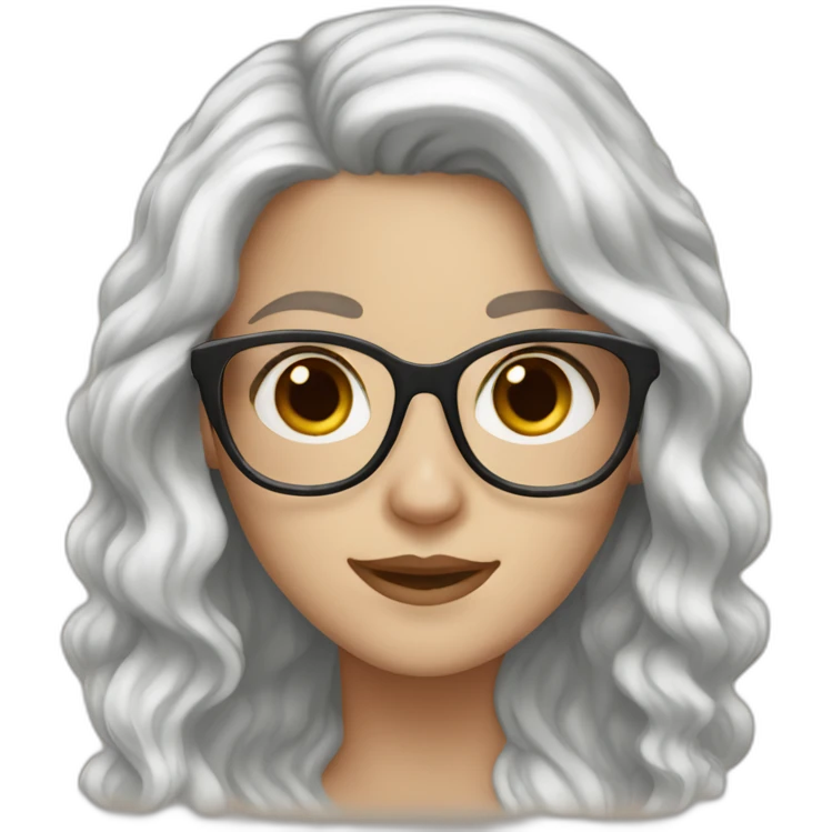 White Girl with wavy dark brown long hair, brown eyes and glasses emoji