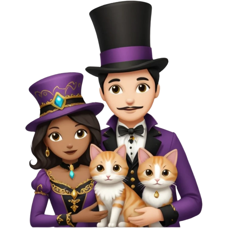 magician couple and their pet cat emoji