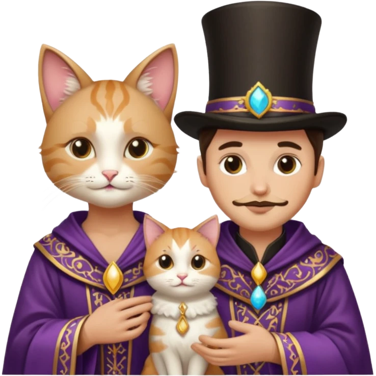 magician couple and their pet cat emoji