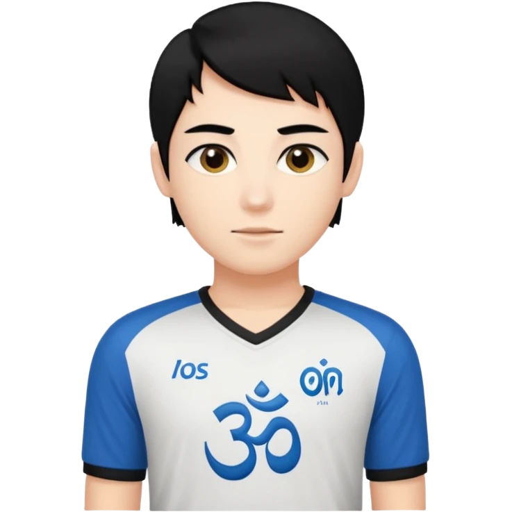 Un personnage qui a les cheveux noirs dans le côté et qui porte un maillot de l’om emoji