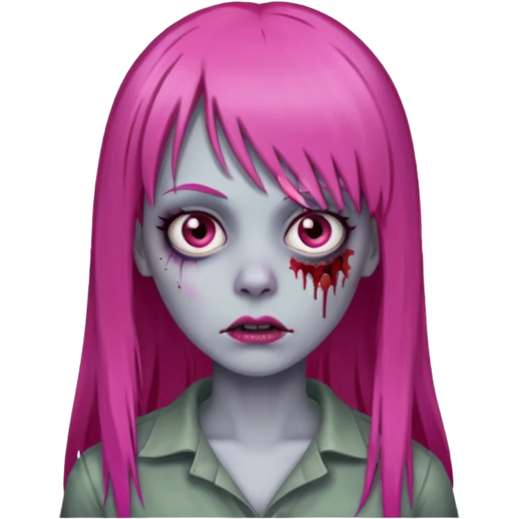 Create a female zombie emoji with long, straight hair in hot pink and bangs. emoji