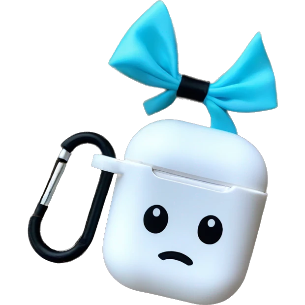 White AirPod case with light blue bow on it  emoji