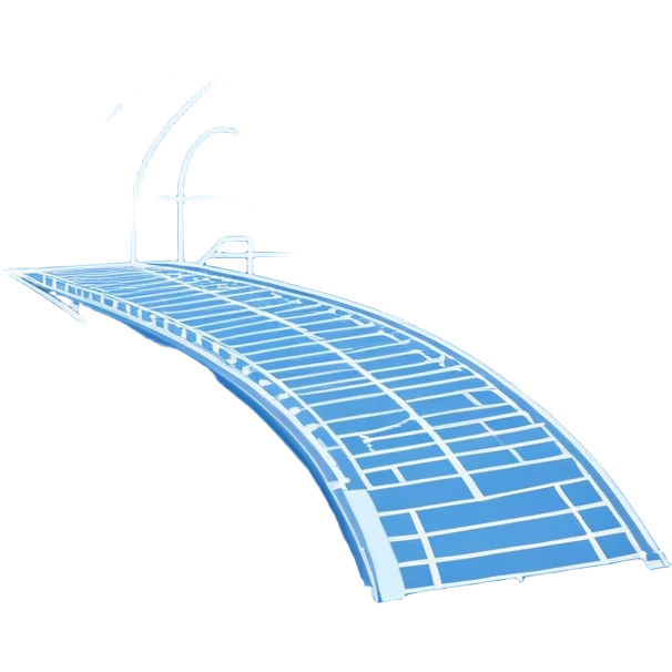 blue blueprint plan with white lines and a single dashed path from start to destination emoji