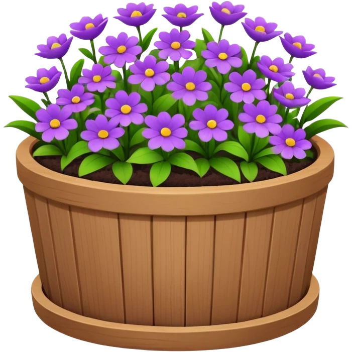 minimal flower bed in a round wooden planter emoji
