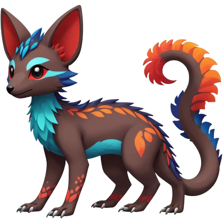 Rare realistic exotic edgy dark gothic gloomy epic pretty beautiful handsome gorgeous aesthetic colorful vibrant Vernid-Trico-species-Fakemon-creature by LiLaiRa, 4 legs, 1 tail, random markings, (full body) emoji