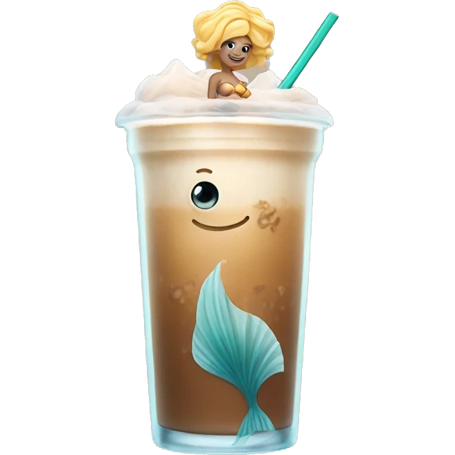 mermaid swims in a huge glass of iced latte emoji