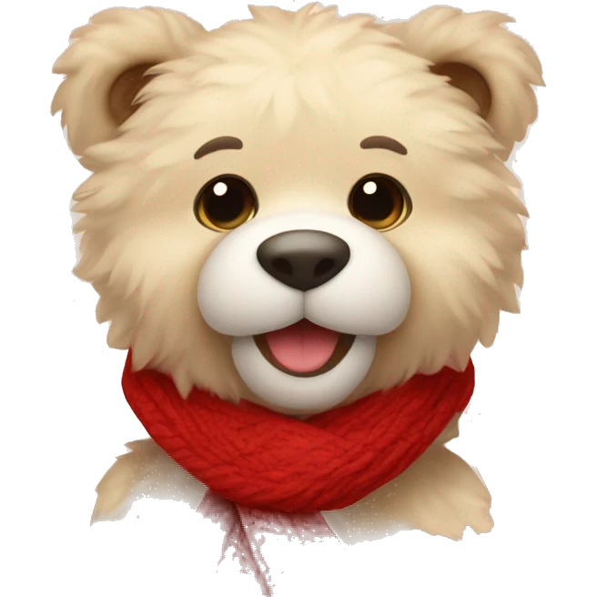 Fluffy Teddy with red autumn scarf emoji