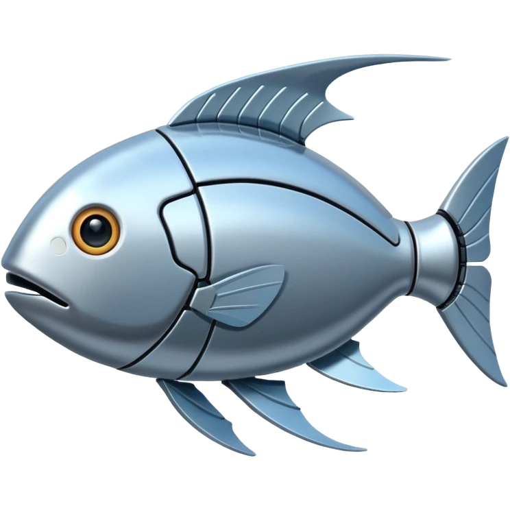 the flat side view of a robotic fictional fish emoji