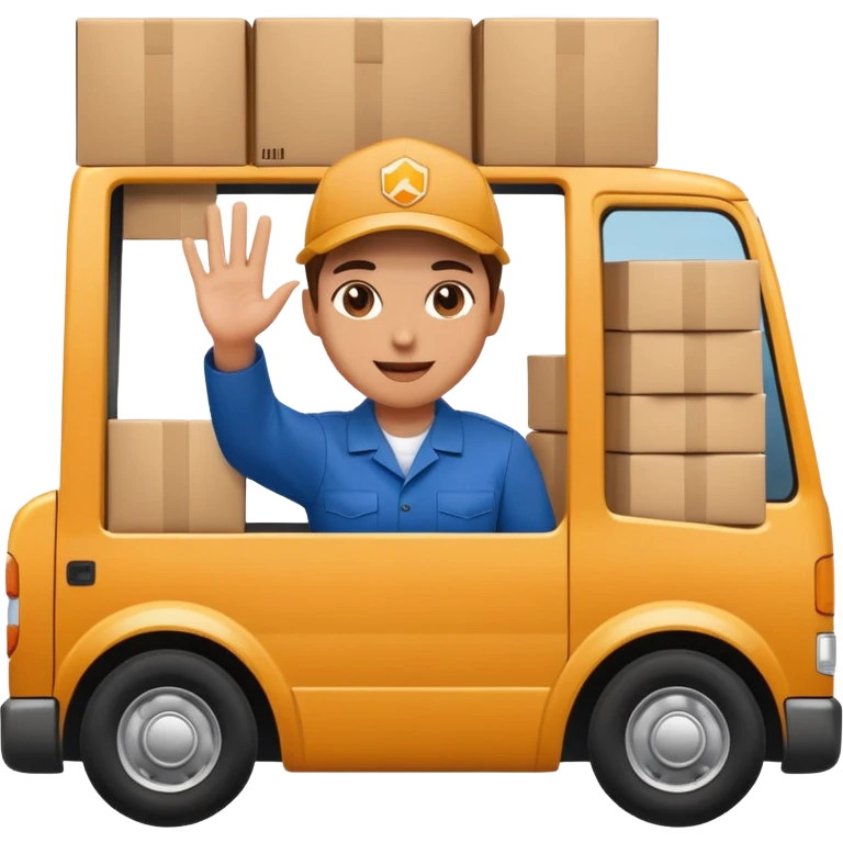 truck with a supplier in work uniform sitting inside, waving hi, lots of packages in the truck emoji