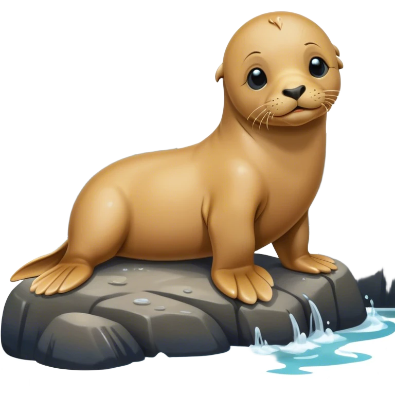 Baby sea lion with flippers on the rocky shore emoji