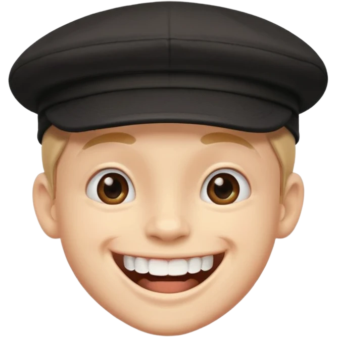 cheerful boy in a black cap showing big front teeth emoji