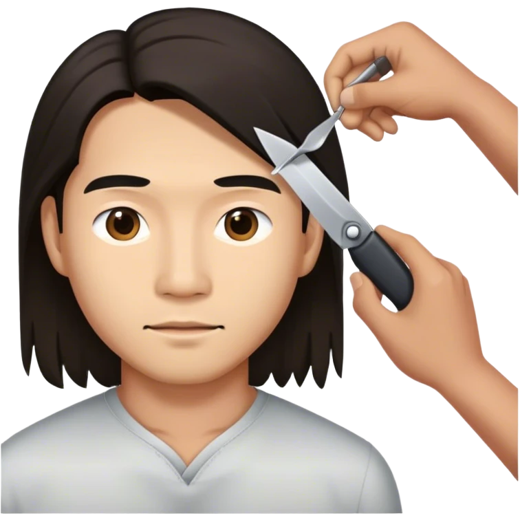 asian man with long hair being cut emoji