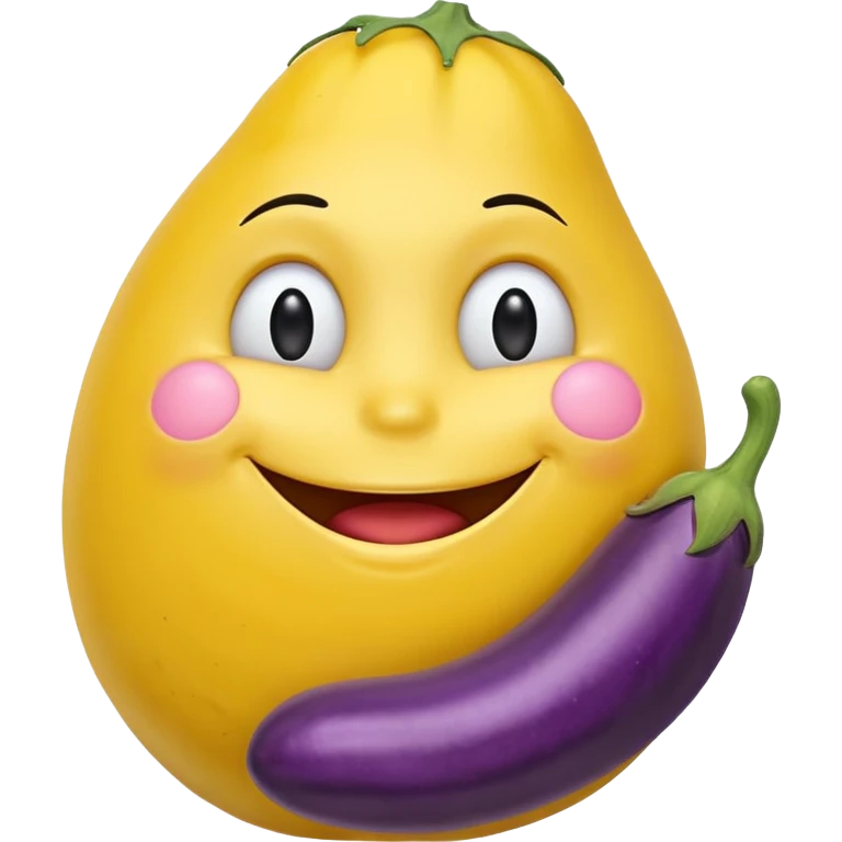 smiley face with hand resting on an eggplant, clear and expressive emoji