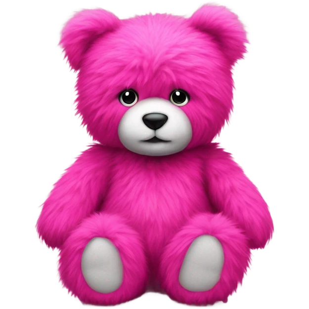 Realistic isolated big full length stuffed Teddy Bear made of long fluffy hot pink hair sitting up. emoji