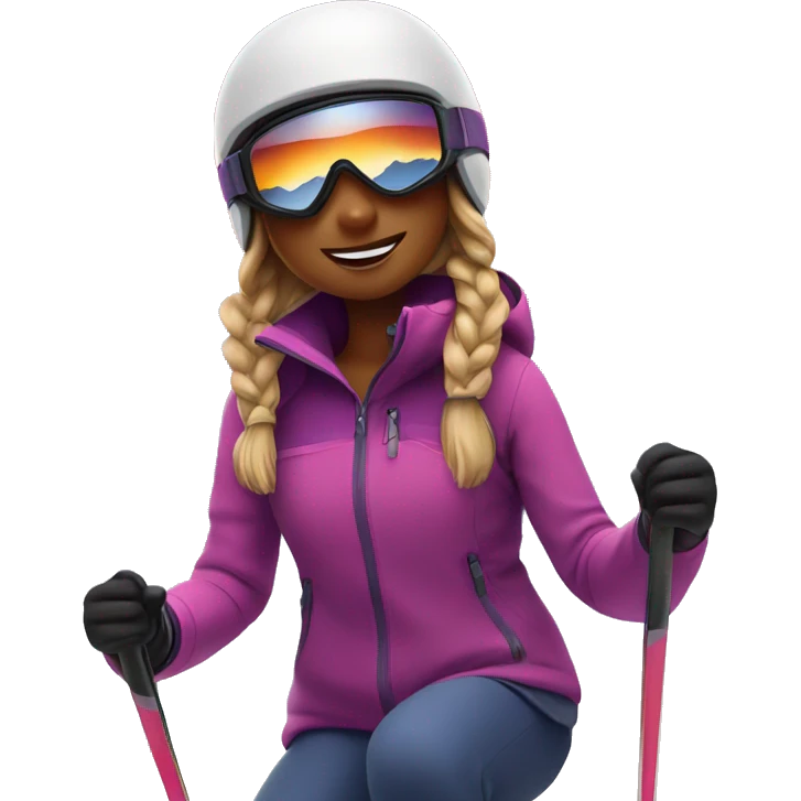 girl skiing on mountain at sunset   emoji