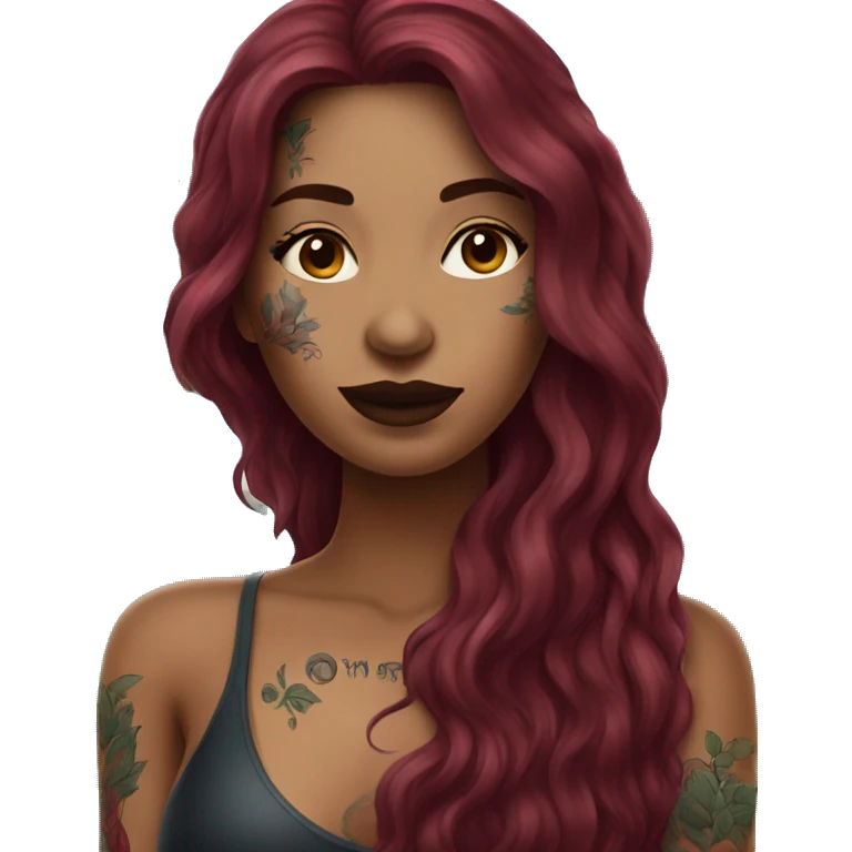 Beautiful tattooed  burgundy long haired woman swimming in a pool emoji