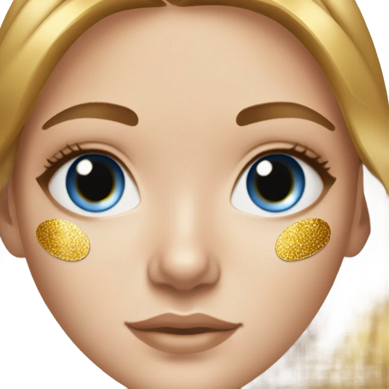 white girl with freackles hair of a brunett blue eyed girl using Gold gel skin care patches under her eyes emoji