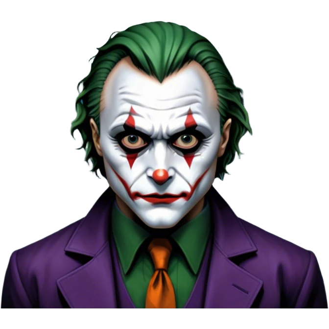 Thriller movie icon: A close-up collage with eerie, dramatic elements. Include the Joker, Hannibal Lecter, and a dark, moody Gotham City skyline in the background. The characters should look intense and shadowed, creating a tense atmosphere. Transparent background. emoji