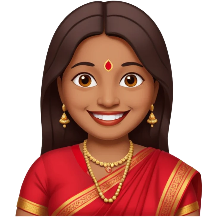 40 yr old chubby indian woman, dark skin, straight brown hair, big smile, white teeth emoji