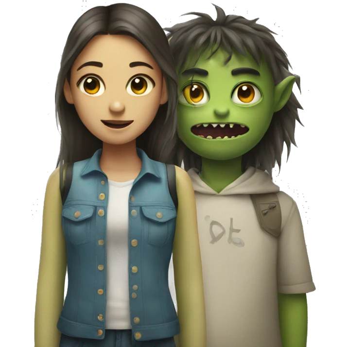 a girl and a monster emoji