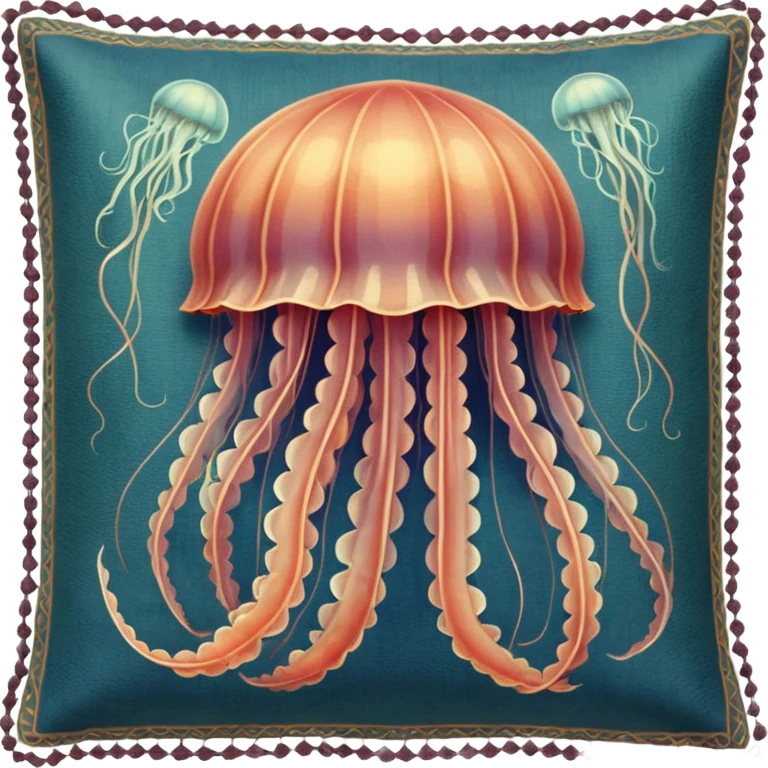 a beautiful jellyfish with a medieval design, tapestry style, woven texture, muted colors, historic medieval illustration emoji