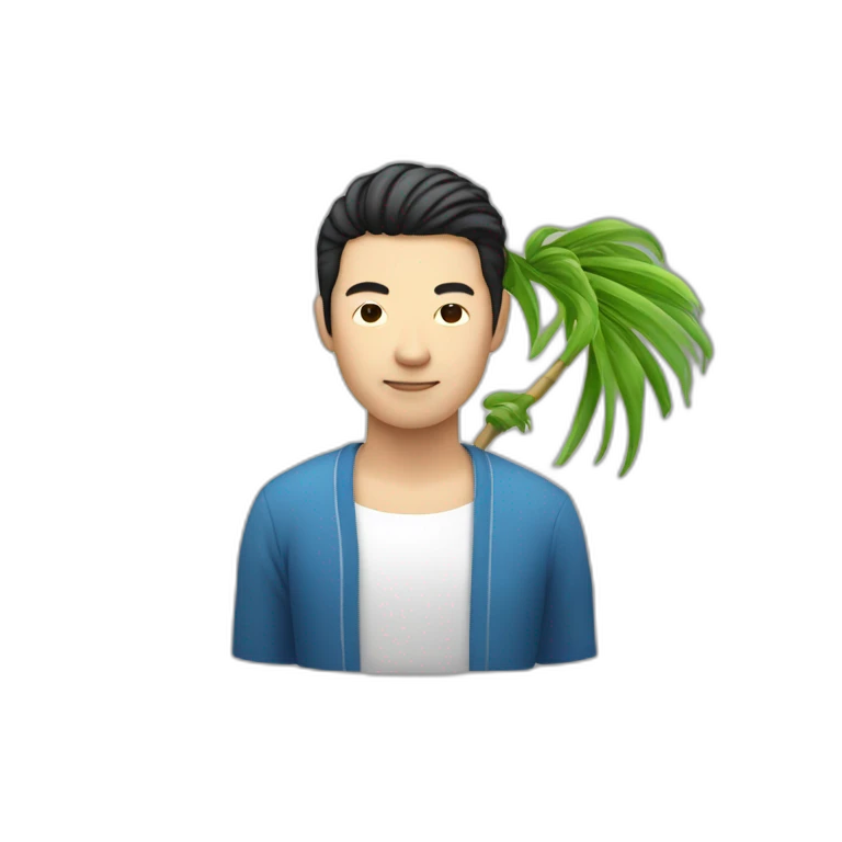 Homme chinois avec un palmier sur la tête emoji