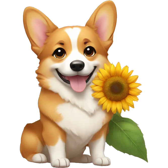 corgi hugs a sunflower emoji