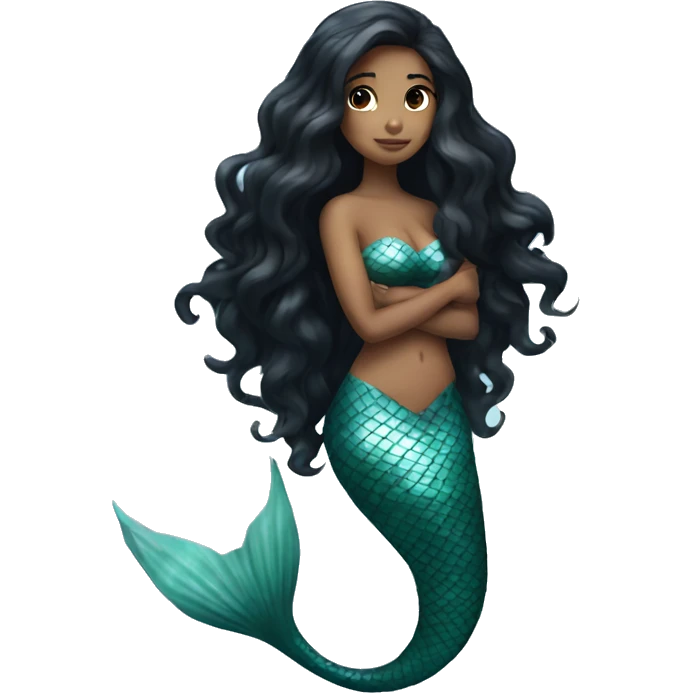 full body mermaid, black hair, asking silenc emoji