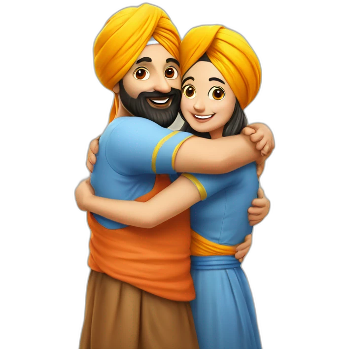 Hug with Punjabi sardar ji couple  emoji