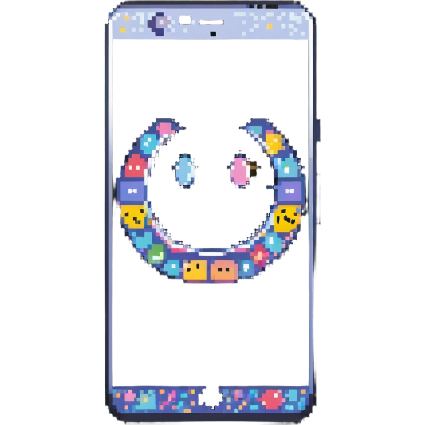 Y2K folder phone, open, with a smiley face selfie on the screen, sparkles around emoji