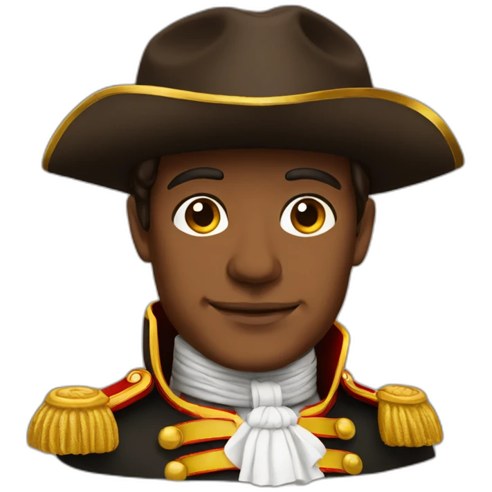 Brown skinned Napoleon wearing hat looking confident emoji