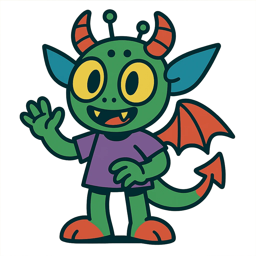 kid character that is 20% dragon, 60% alien, and 20% demon emoji