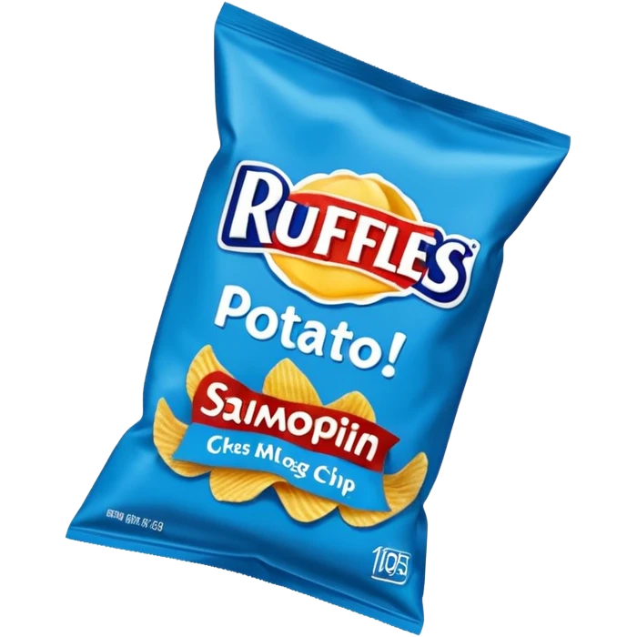 Draw a Ruffles chip bag in blue packaging with ridged potato chips spilling out. emoji