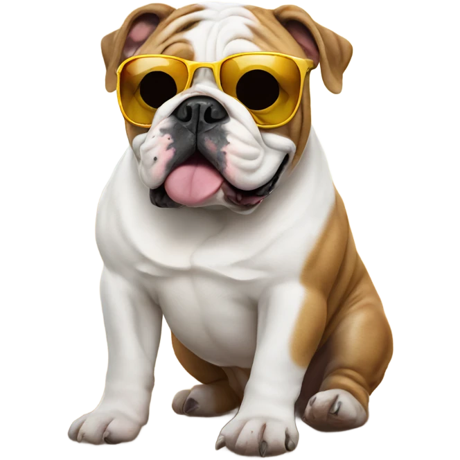 English bulldog wearing sunglasses on beach emoji
